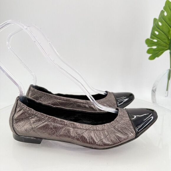 AGL Naomi Womens Ballet Flats Size 38.5 8.5 Quilted Silver Black Leather Cap Toe - Picture 3 of 16